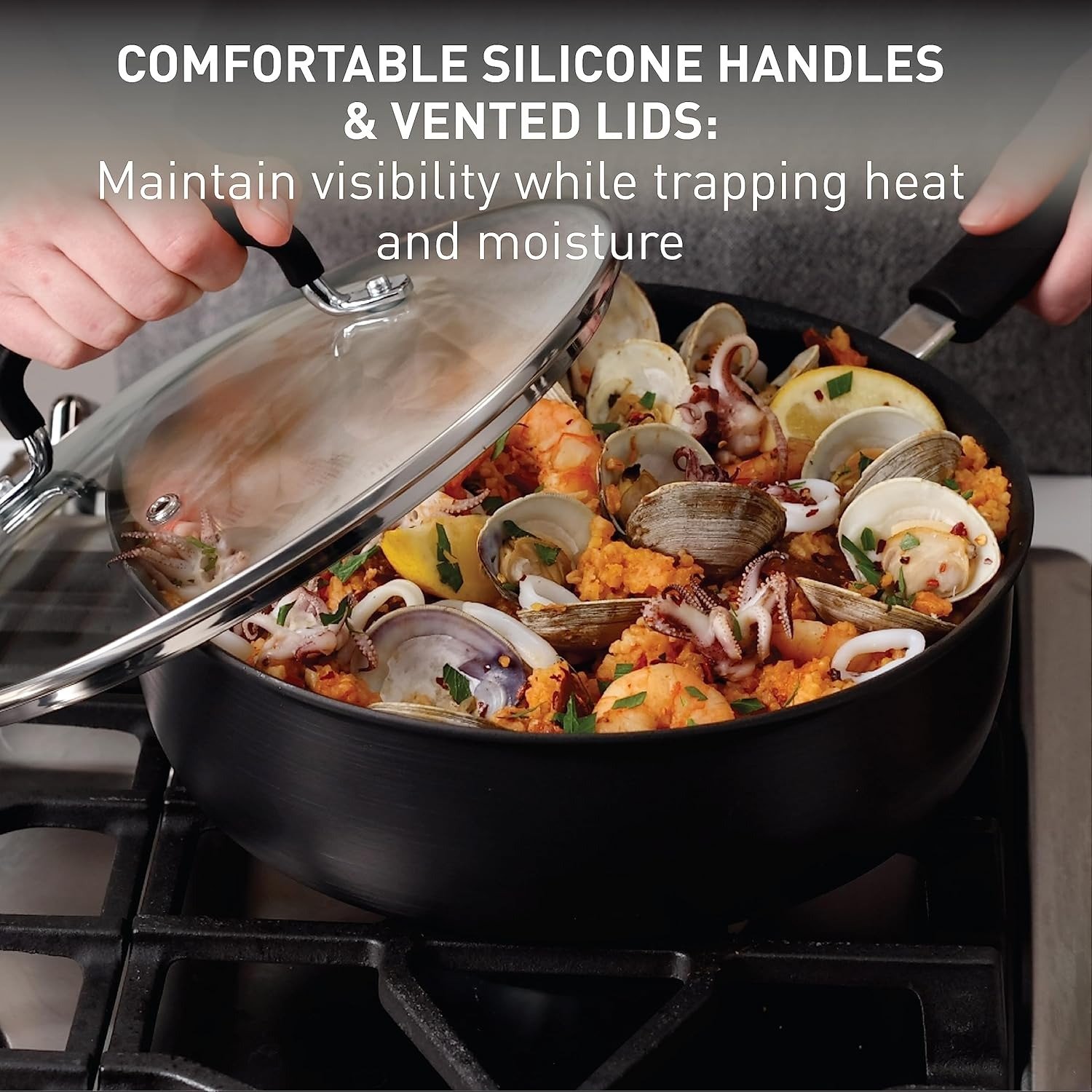 17-Piece Hard Anodized Nonstick Cookware Set Titanium Coating Thermo-Spot Black