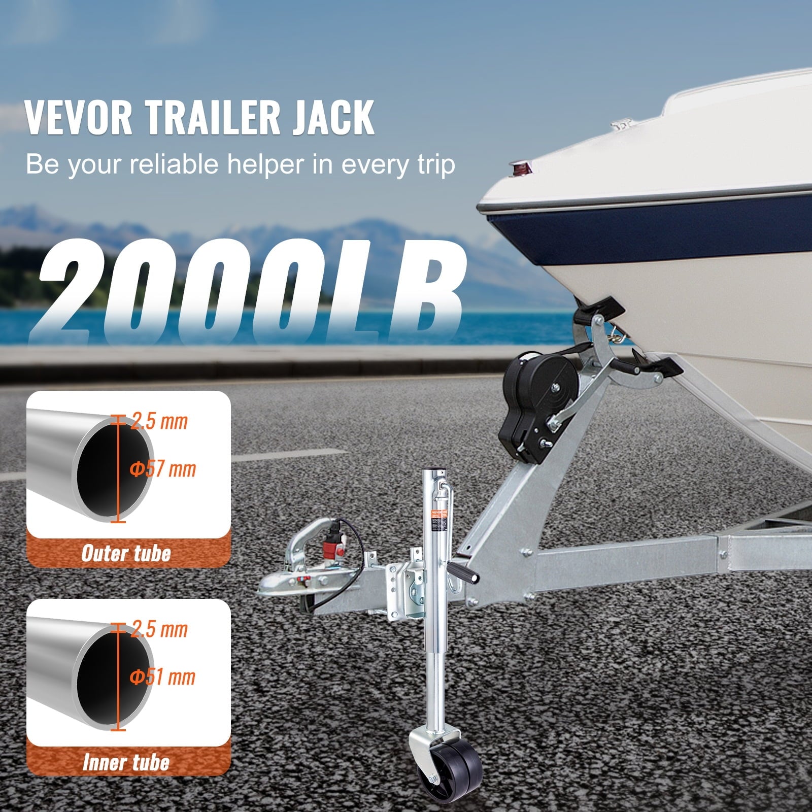 BENTISM Trailer Jack Boat Trailer Jack 35.3 in 2000 lb with PP Wheels & Handle