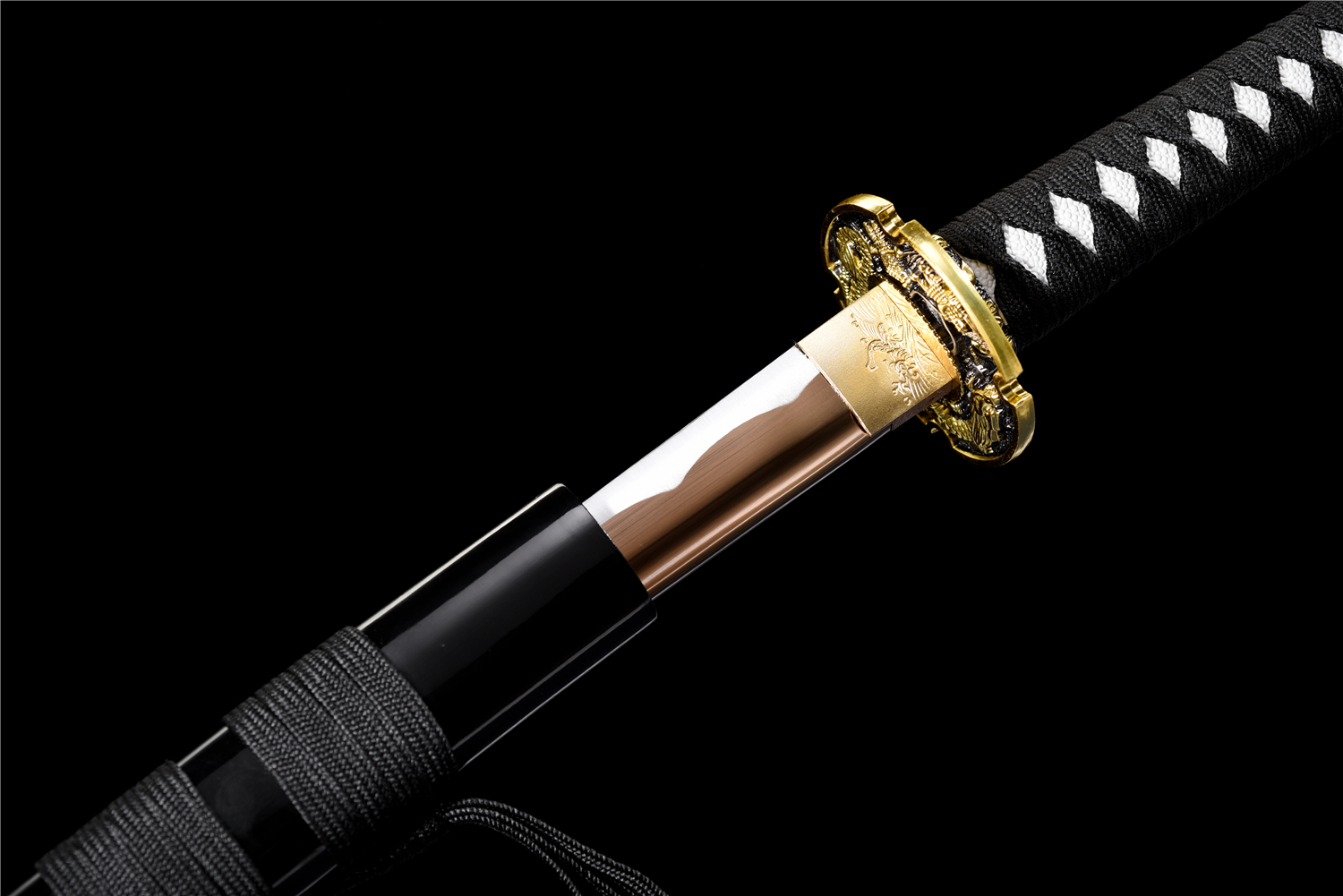 Handmade Katana High Carbon Gold Blade Dragon Tsuba Black Saya Full Tang