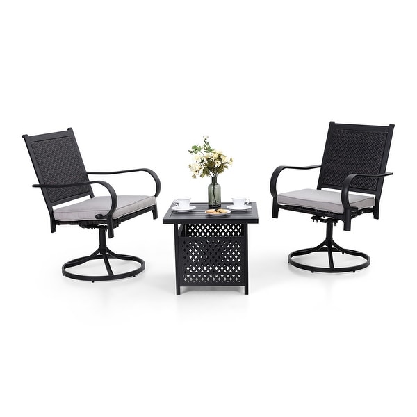 MAISON ARTS 3piece Patio Bistro Set,2 Rattan Swivel Chairs with Cushion and 1 Metal Table with Umbrella Hole
