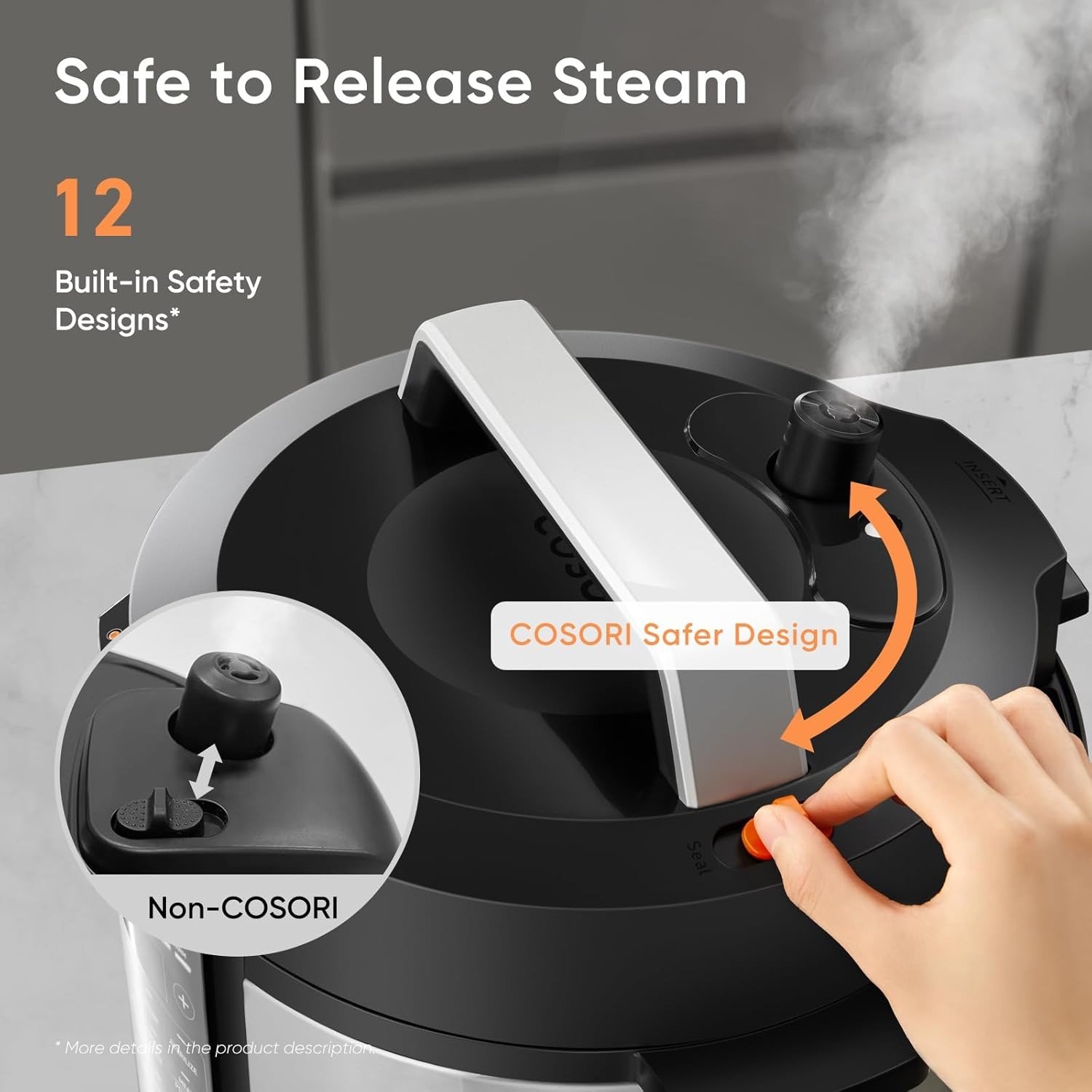 6QT, Stainless Steel, 9-in-1 Multi Cooker, 12 Safety Features, Ceramic Inner Pot, Rice, Slow Cook, Sous Vide, Saute, 1100W
