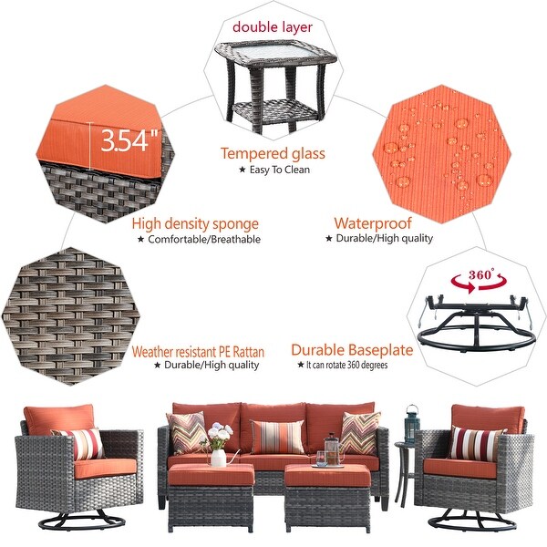 OVIOS 6piece Wicker Sectional Sofa Swivel Rocking Chair Set