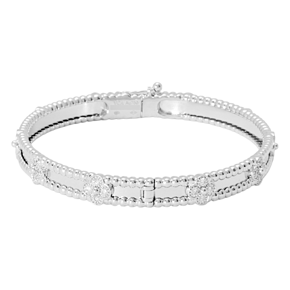 Van Cleef & Arpels Perlet Sweet Clover Bracelet 18K White Gold Diamond VCARP6X900