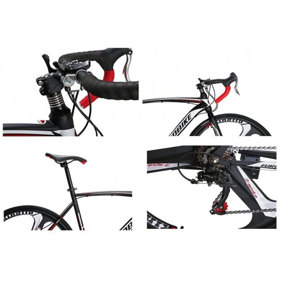 700C Adult Road Bike Steel Frame 54cm Muti Spoke Wheel Dual Disc Brake 21 Speed Gear System Men Road Bicycle