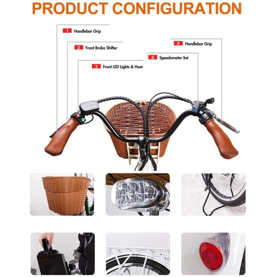 Electric Bike for Adults,26 inch 350W/250W 36V/12.5Ah Electric Bike for Women,Bicycle Commuter eBike with Basket,Waterproof Removable Battery,Shimano 6-Speed Gear,3 Riding Modes