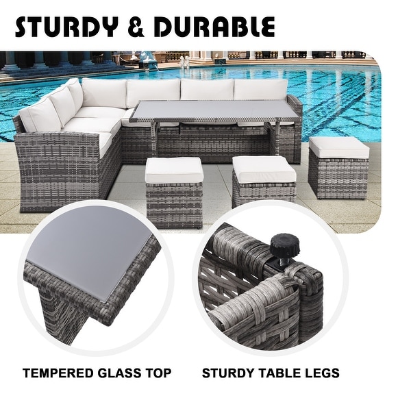 Patio Furniture Set,7 Pieces Sectional Conversation Sofa with Ottomans,All Weather,With Backrest and Removable Cushions