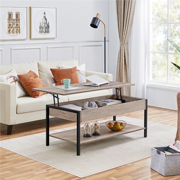 Yaheetech Enlarged Lift Top Coffee Table With Hidden Compartment And Bottom Open Shelf Gray