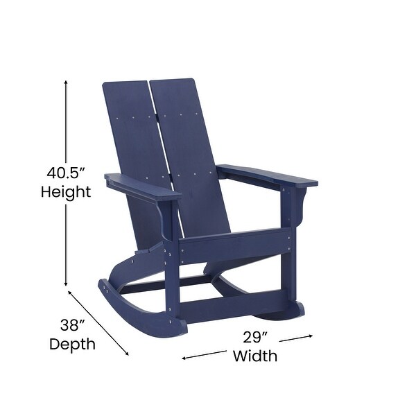 2 Modern Dual Slat Poly Resin Adirondack Rocking Chairs with Side Table