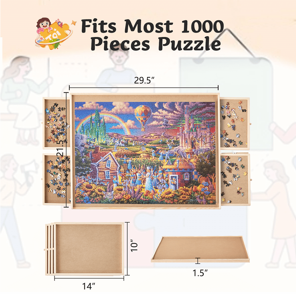 Puzzle Board, Wooden Puzzle Board,Puzzle Tables for Adults, Puzzle Boards and 4 Storage and Sorting Drawers, Jigsaw Puzzle Table, Puzzle Tray, Puzzle Table, Standard Size: 29