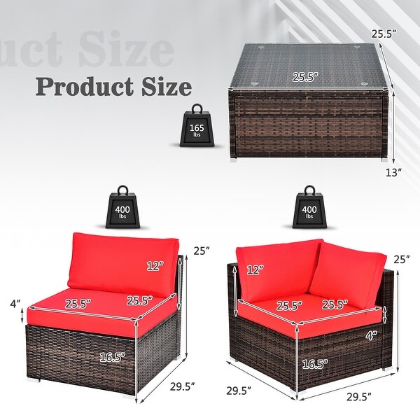 Costway 6PCS Patio Rattan Furniture Set Cushioned Sofa Coffee Table