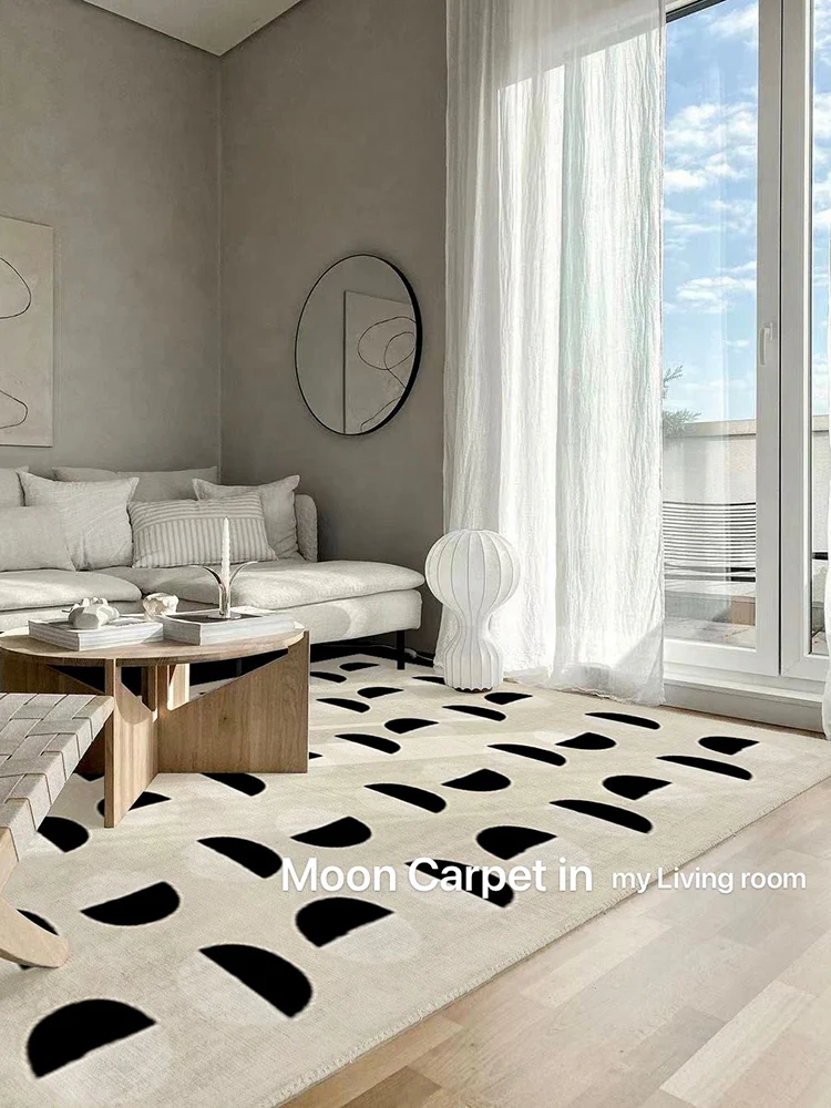 CP025 - MOONWALL Cream Black and White Moon Carpet Hand Inlaid Three-Dimensional Craft Bedroom Living Room Bedside Carpet