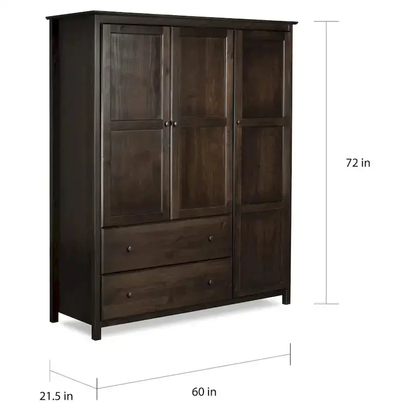Shaker-Style Grain Wood Armoire – 3-Door Solid Wood Wardrobe (60″W x 72″H x 22″D)