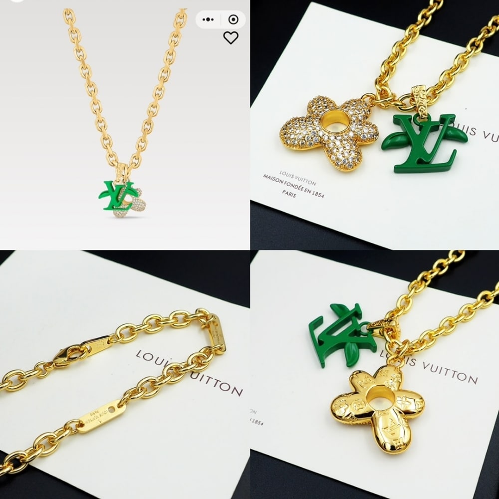 Louis Vuitton Lv Blooming Necklace Gold With Green M01867