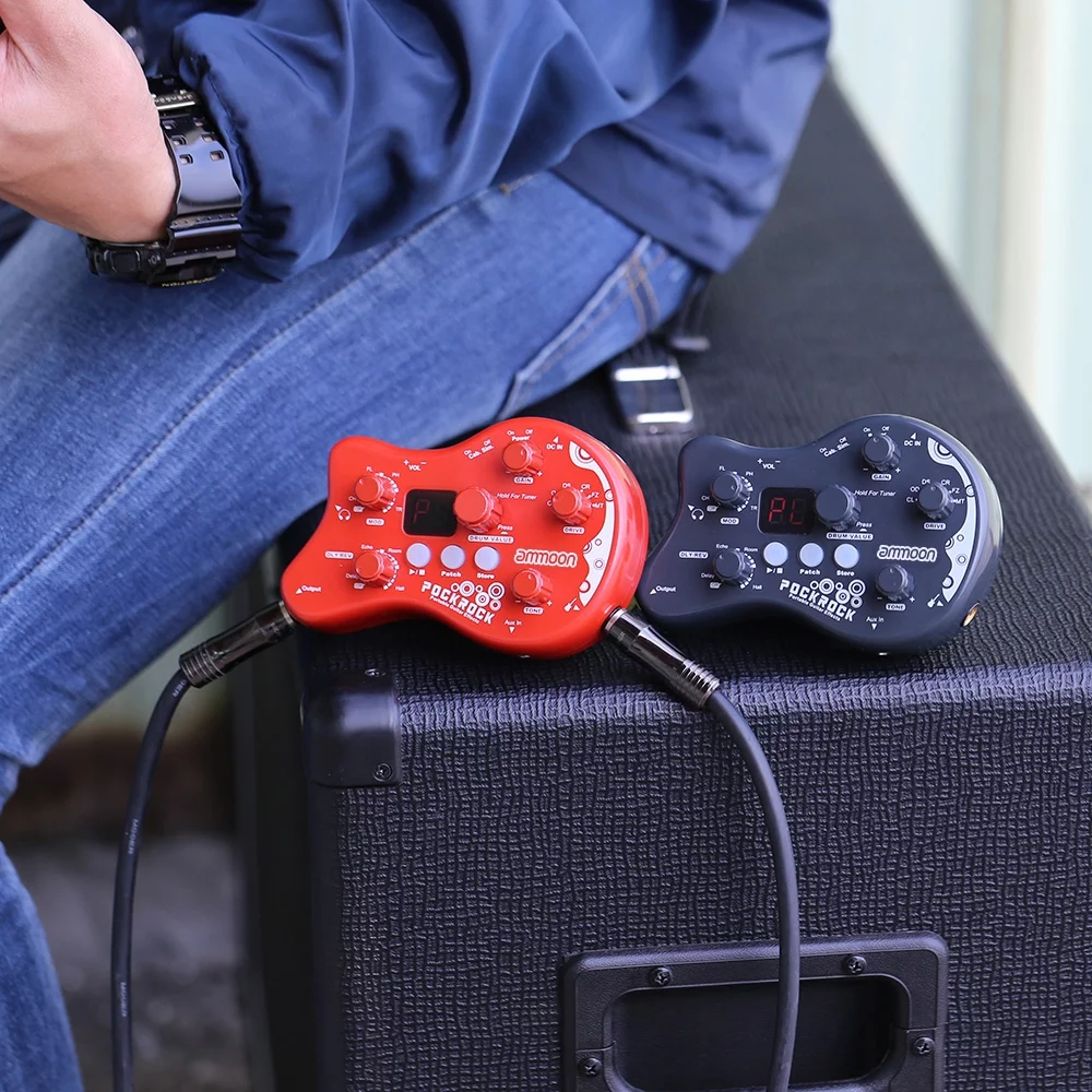 Eccomum PockRock Portable Guitar Multi-effects Processor Effect Pedal 15 Effect Types 40 Drum Rhythms Tuning Function with Power Adapter