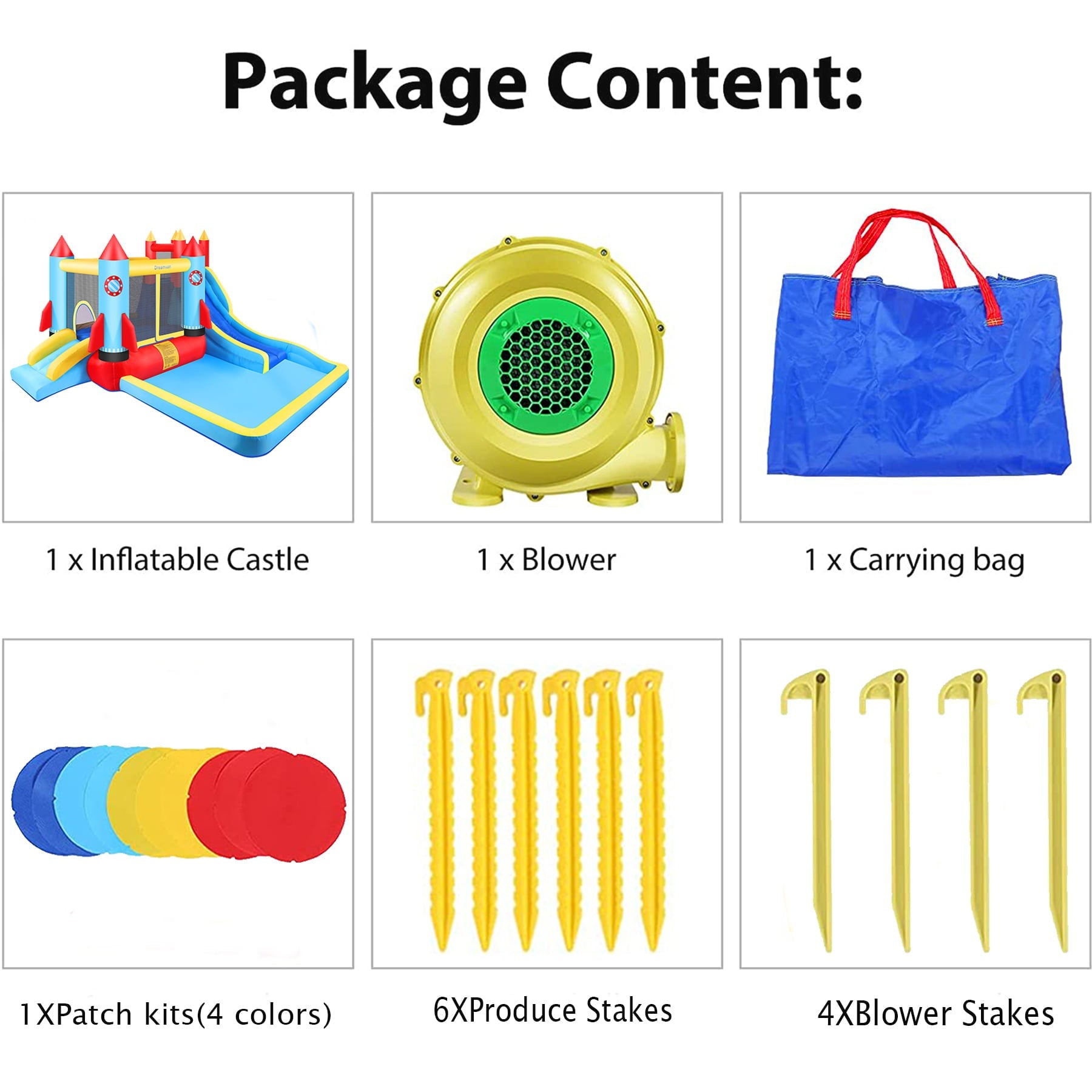 Inflatable Bounce House with Blower Children Bouncer with Large Bounce Area, 2 Slides, Climbing Wall, Play Pool, Water Slide, Park/Castle Theme