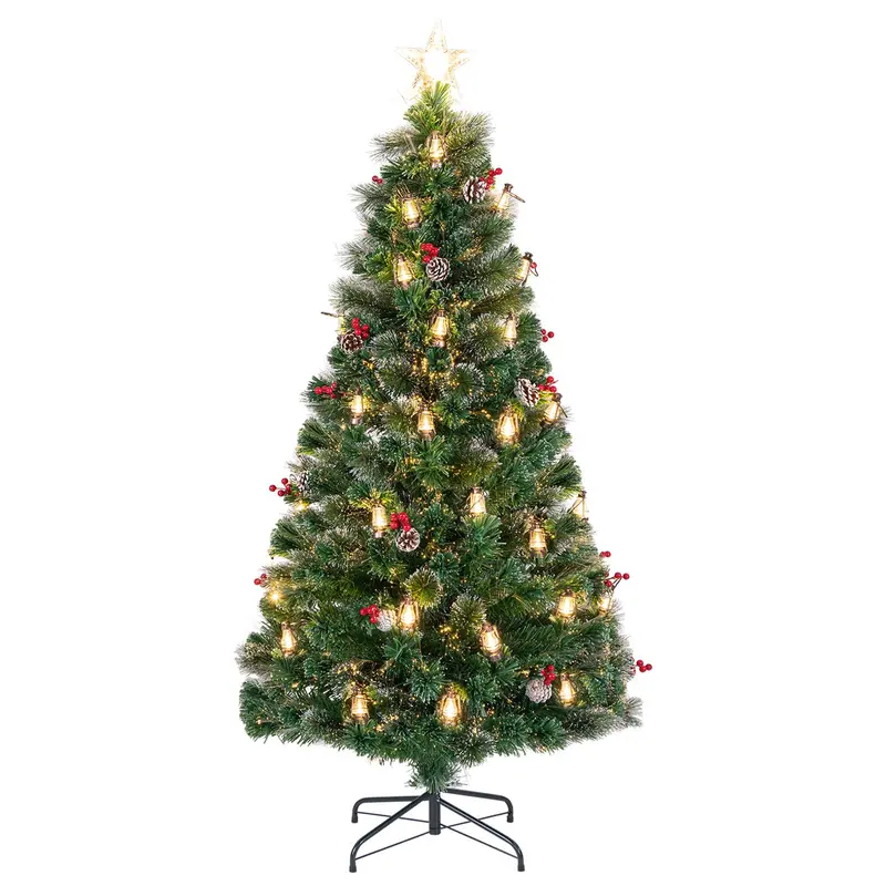 Pre-Lit Fiber Optic Christmas Tree – Snow-Dusted Artificial Tree with Warm White LED Lights