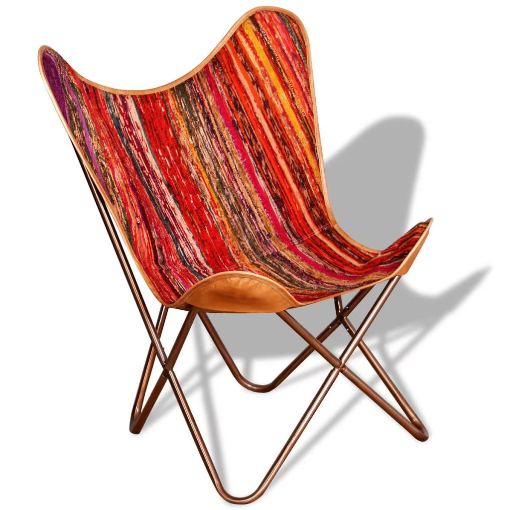 Anself Vintage Butterfly Chair Chindi Fabric Upholstery Iron Frame Chair Multicolour for Living Room Bedroom Home Furniture 29.1 x 26 x 35.4 Inches (W x D x H)