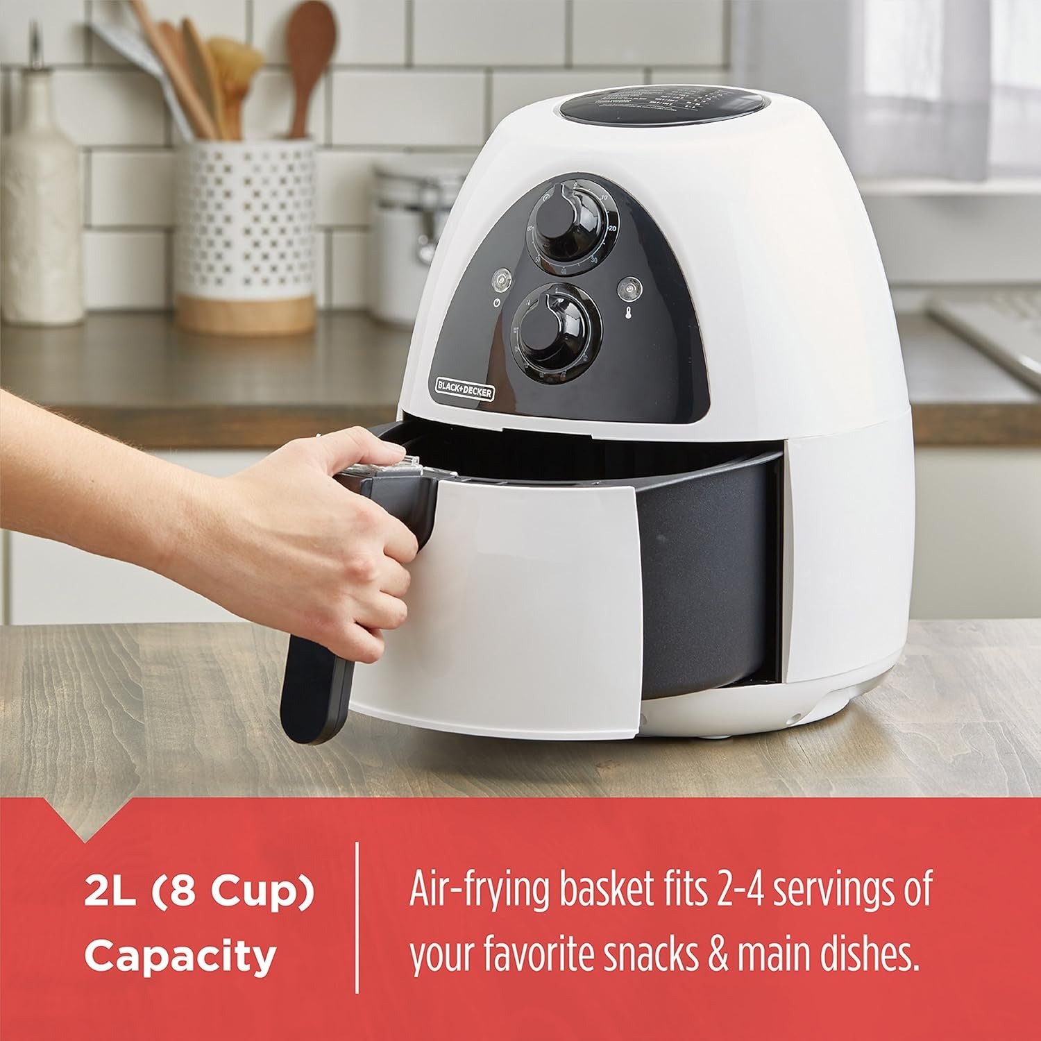 2L Compact Air Fryer 1500W Dual Convection Fans Nonstick Dishwasher Safe White