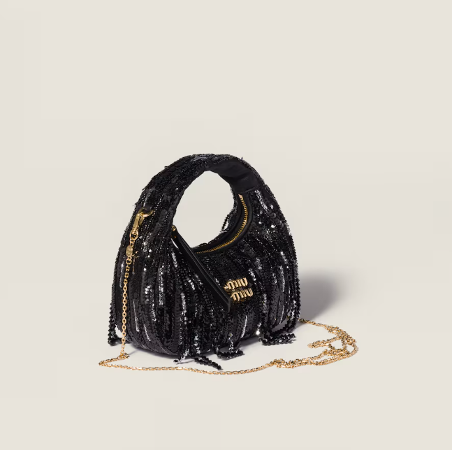 Miu Miu Wander satin mini-bag with crystal and sequin fringe