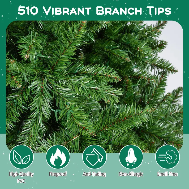 Pre-Lit Artificial Christmas Tree – 7 Light Modes & Collapsible Metal Stand Included