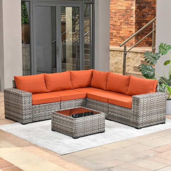 OVIOS Patio Wicker Furniture Wide Arm 6piece Set with Table