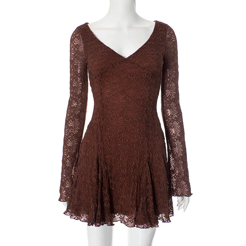 Elegant Lace V-Neck Long Sleeve Fit & Flare DressClistos