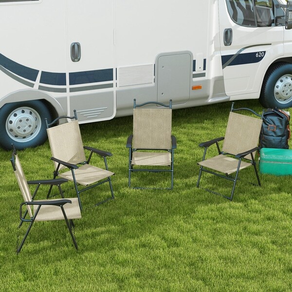 Outsunny Folding Patio Chairs,Set of 4 Camping Chairs with Armrests
