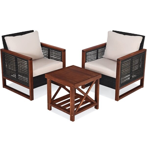 3 Pieces Outdoor Patio Furniture Set Wicker Chairs with Table,Balcony Porch Furniture Bistro Set with Cushions for Garden