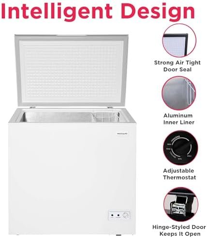 Chest Deep Freezer, 7 Cu. Ft. Capacity, Shiny Stainless Steel Top Lid Design-Adjustable Thermostat-Removable Vinyl Coated Wire Basket-Easy Defrost Drain- Garage Ready