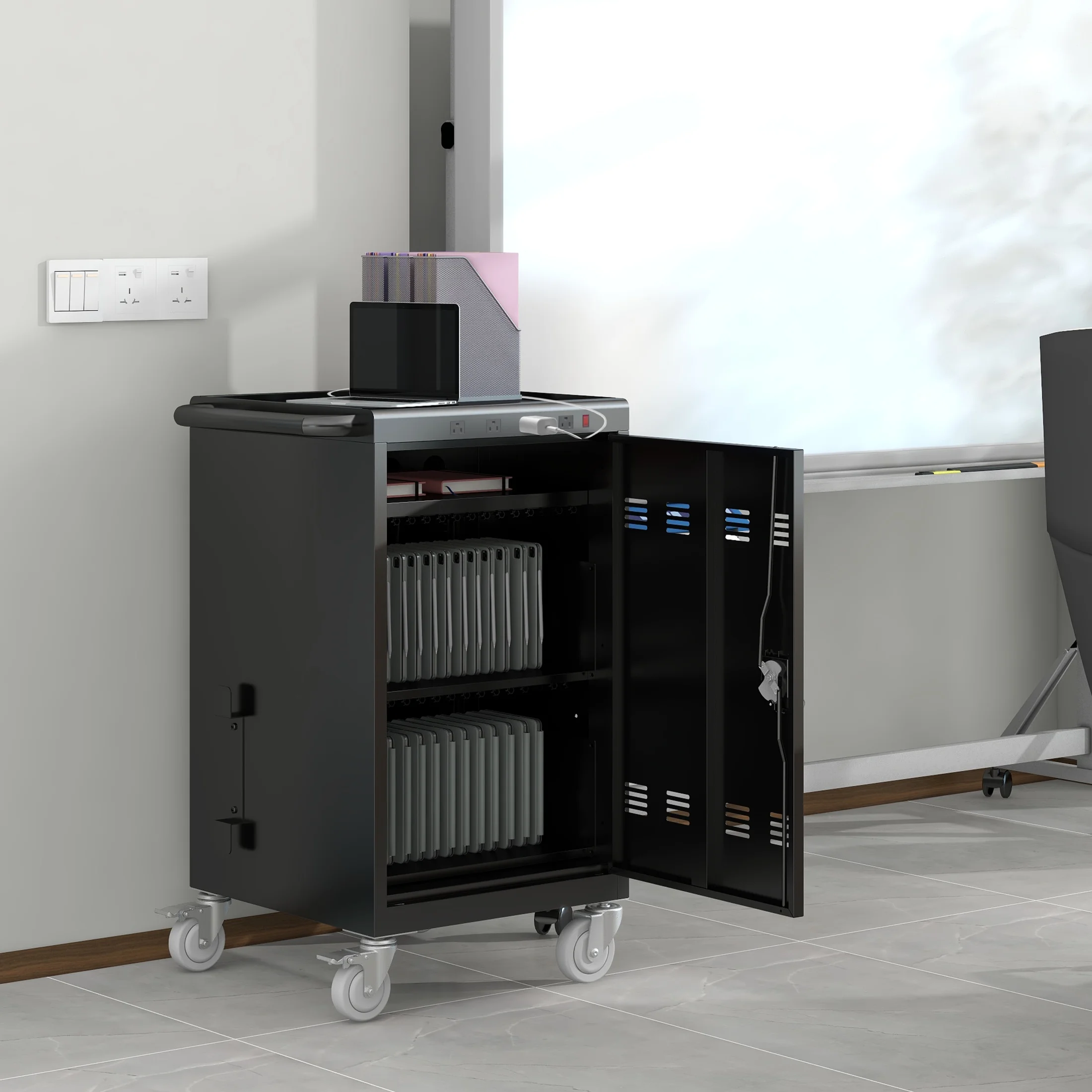 Pouseayar 30-Device(B30PLUS) Mobile Charging Cart and Cabinet for Tablets Laptops