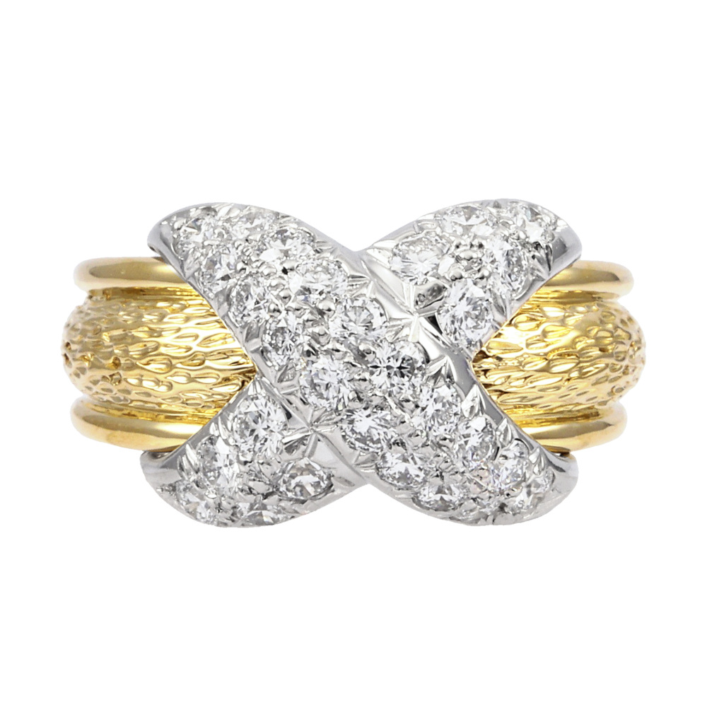 Tiffany & Co. Schlumberger Signature Ring Platinum & 18K Yellow Gold Diamond