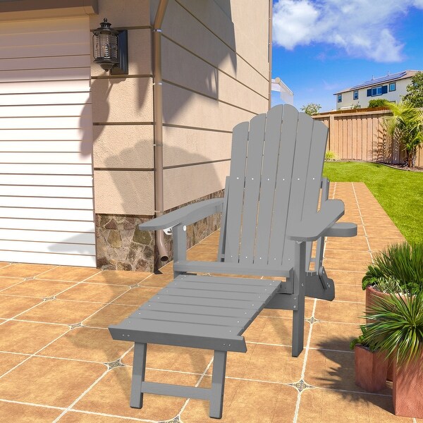 Clihome HIPS Folding Patio Adirondack Chair with Pullout Ottoman