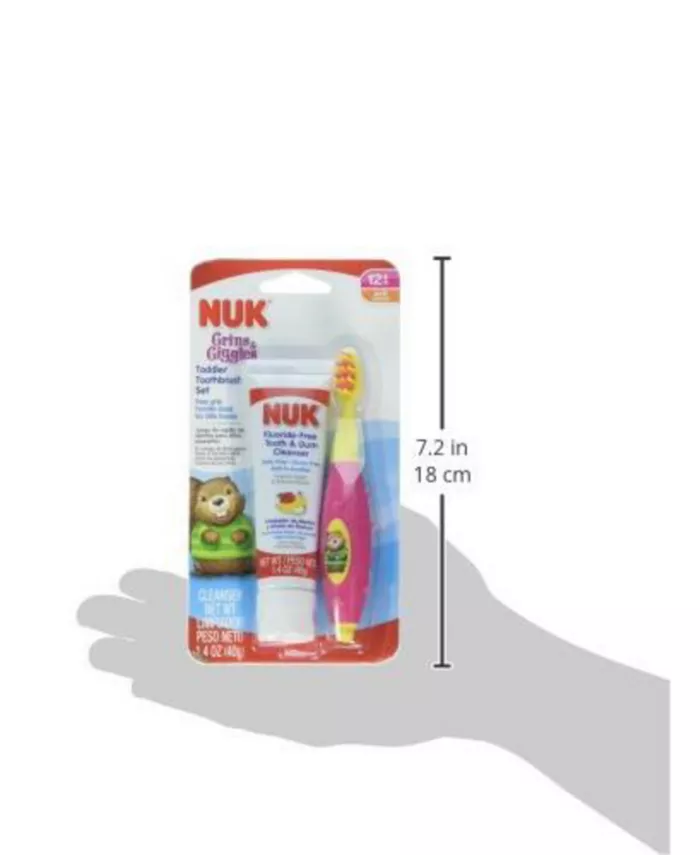 NUK Grins and Giggles Toddler Toothbrush and Cleanser Set, Girl, Pink