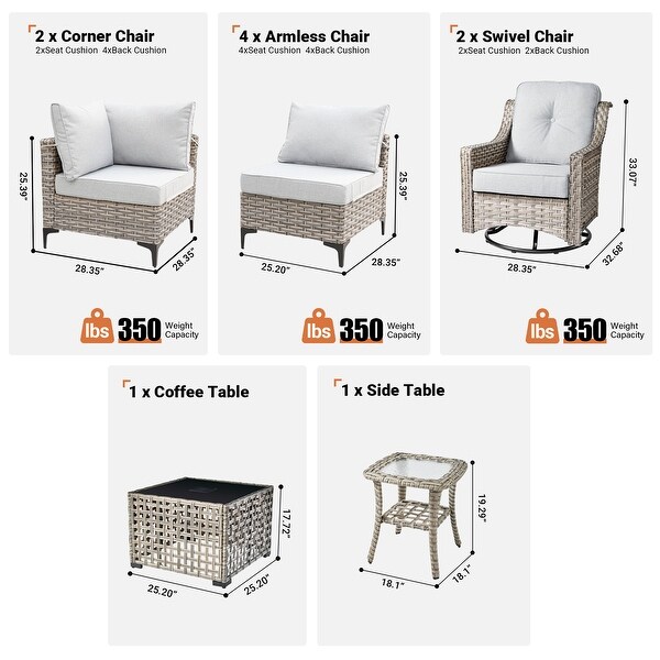 HOOOWOOO 10piece Wicker Patio Furniture Set Sectional Sofa with Swivel Chair