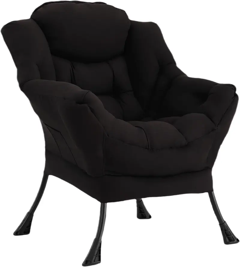 Welnow Modern Lazy Chair with Ottoman – Compact Accent Armchair Featuring Side Pocket and Footrest