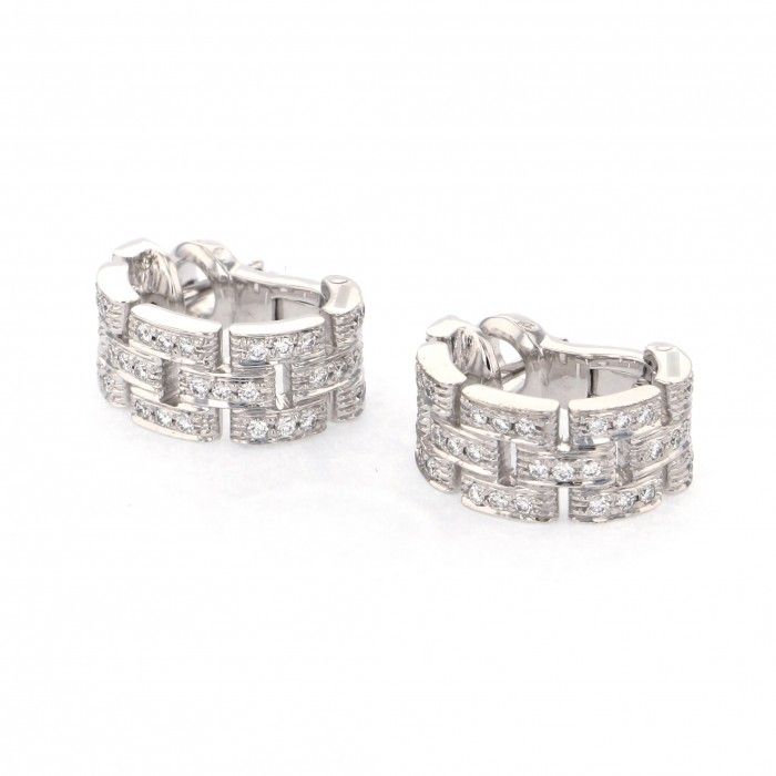 Cartier Mayon Pantale Triple Pave Diamond Earrings 18K White Gold