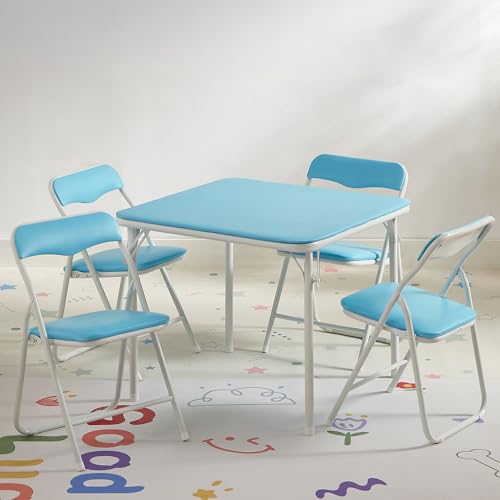 VECELO Kids Folding Activity Table and Chairs 5 Piece Set, Portable, with Ultra Soft Padded Cushion, Classic Black