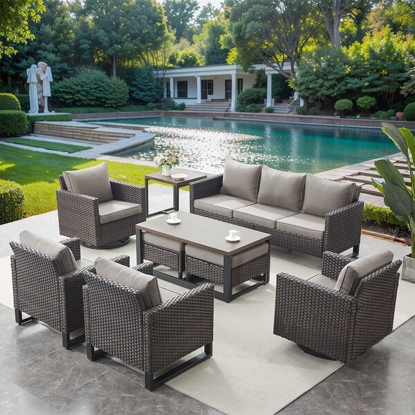 PE Wicker Sofa Rocking Chair Ottoman Set of 9