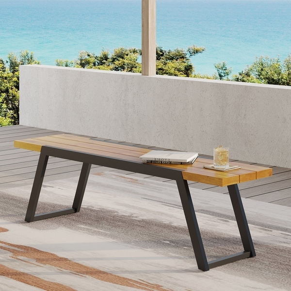Patio Durable Wood Bench With Iron Frame