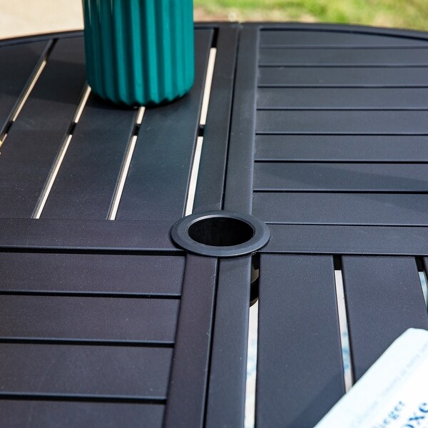 MAISON ARTS 5/7Piece Patio Dining Set,Round Metal Table and 4/6 Textilene Fabric Padded Armchairs
