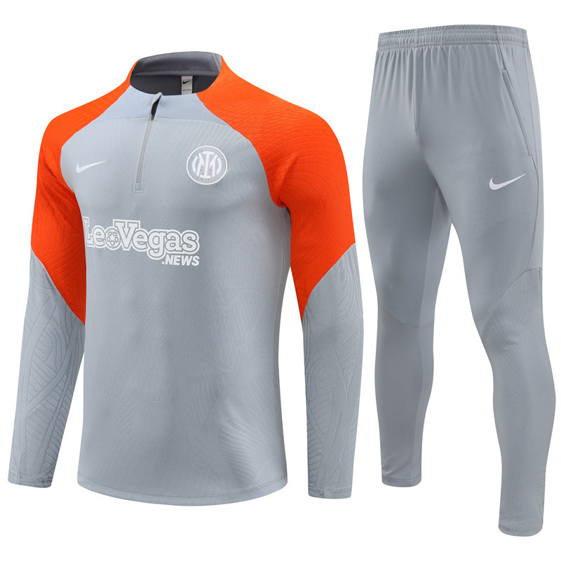 23-24 Inter Milan Long Sleeve Kits Grey Zipper Training Suits Jersey