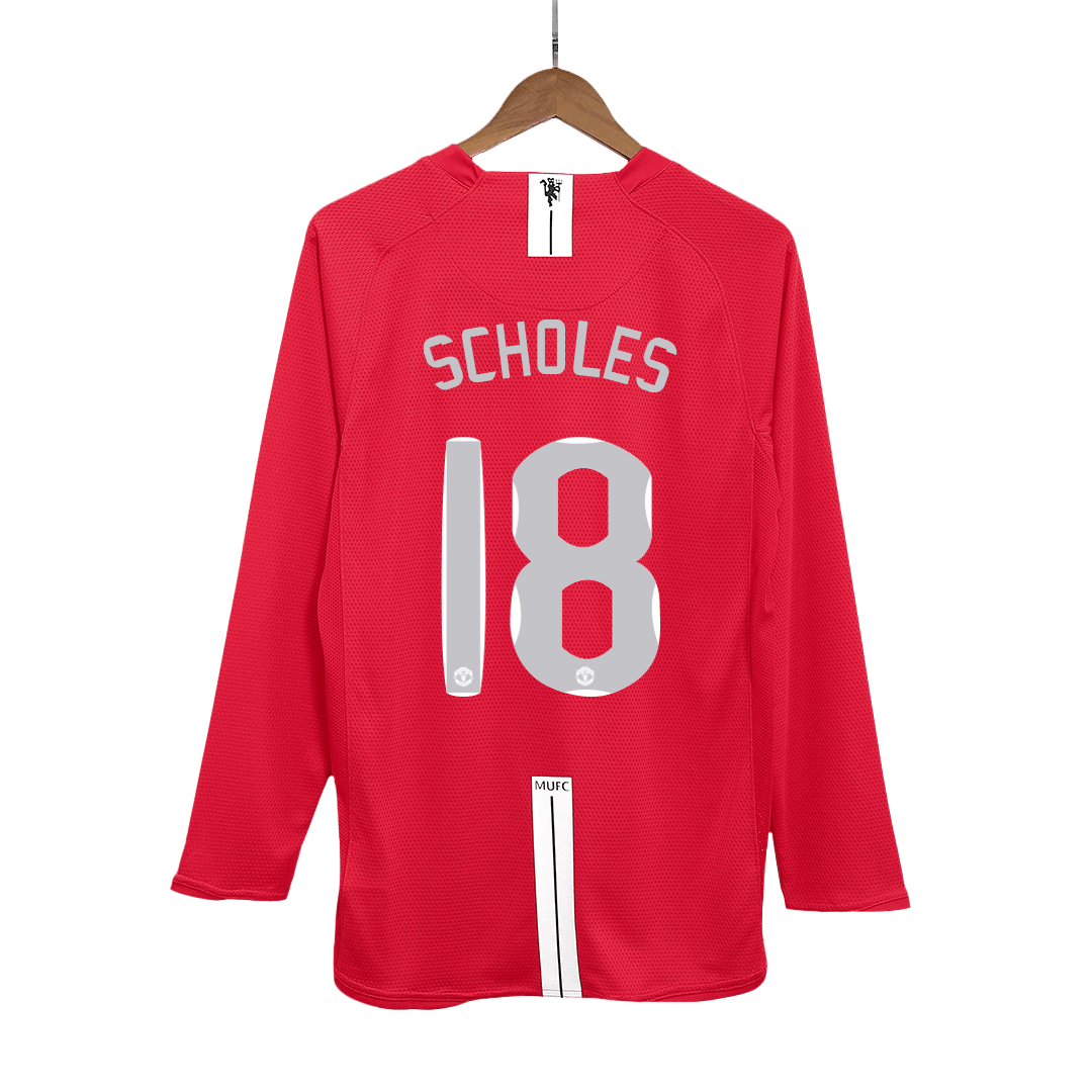 Retro Soccer Jersey SCHOLES #18 Manchester United Home Long Sleeve 2007/08 - UCL Final