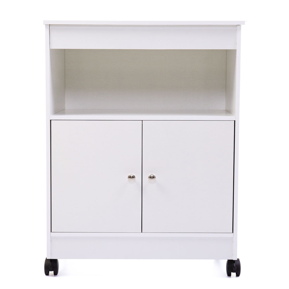 LOAOL White Rolling Microwave Cart with 4 Universal Wheels,Wooden Finish