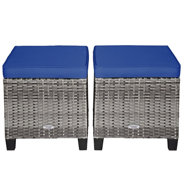 Costway 2PCS Patio Rattan Cushioned Ottoman Seat Foot Rest Table