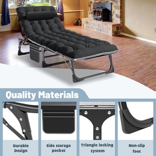 DoCred Folding Camping Cot,Chaise Lounge Chair with Mattress