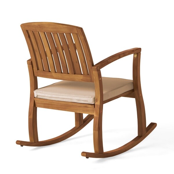 Selma Teak Finish Acacia Rocking Chair with Cushion by Christopher Knight Home