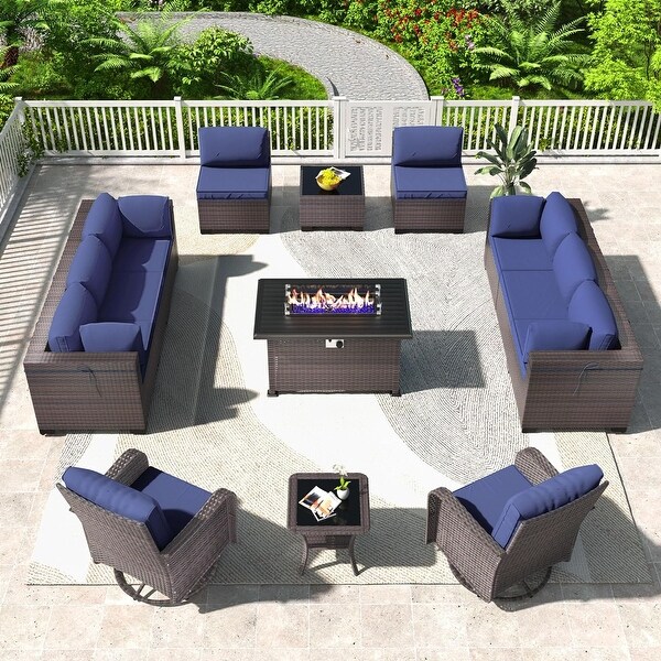 Patio Furniture Sectional Sofa Set,PE Rattan Swivel Rocking Chairs Patio Conversation Set