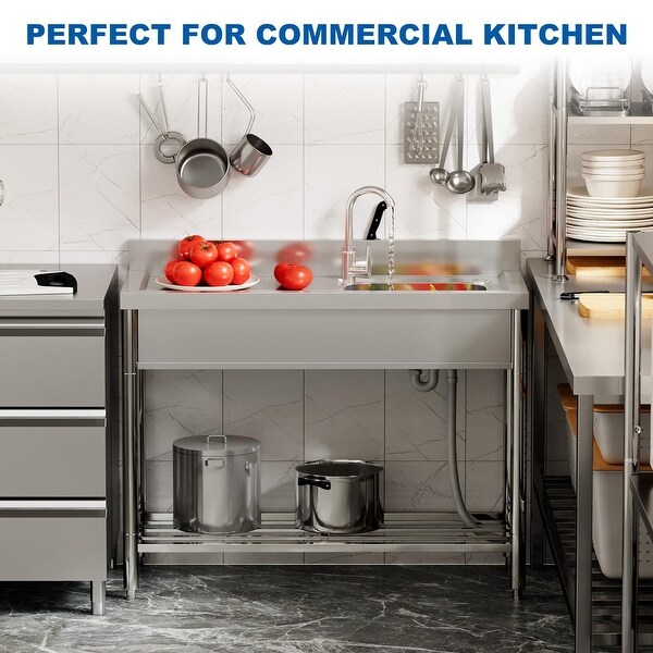 Free Standing Kitchen Sink 47''x20''x37'' Stainless Steel,Utility Single Bowl Sink With 360��Rotating Faucet