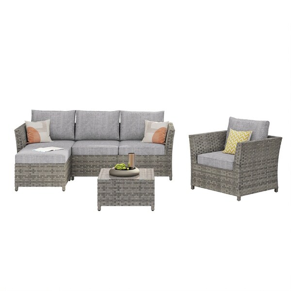 OVIOS 6Piece Patio Grey Wicker Conversation Set