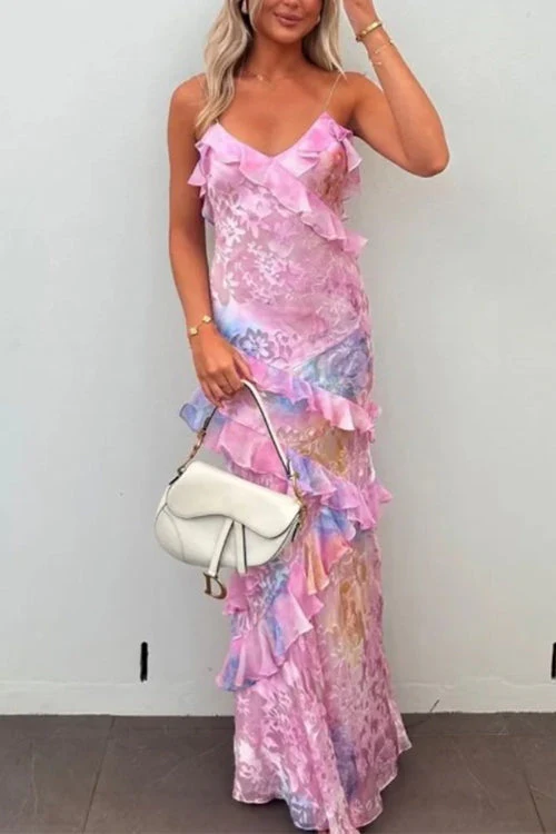 Backless Ruffle Maxi Dress | Elegant Floral PrintClistos